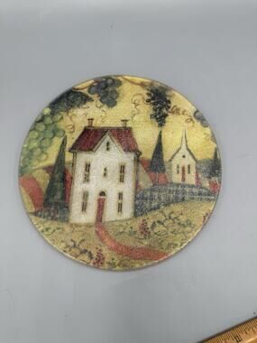 Vintage 7.5” Round Glass Trivet Hot Plate Cottage Church Country Farmhouse